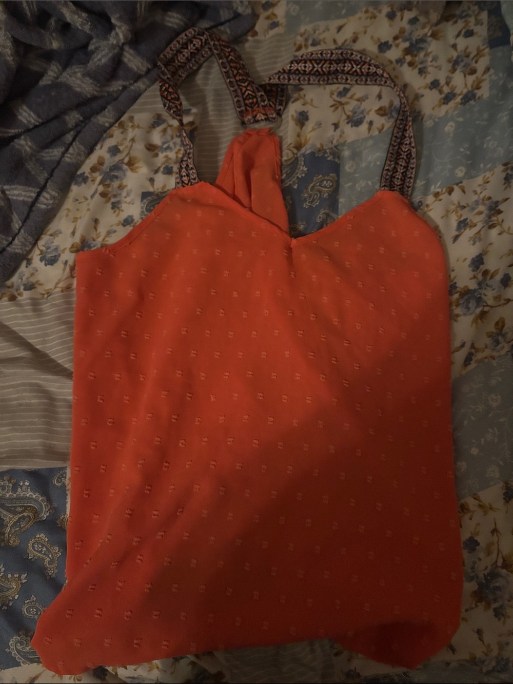 SHEIN Orange Eyelet-Detail Camisole with Patterned Straps